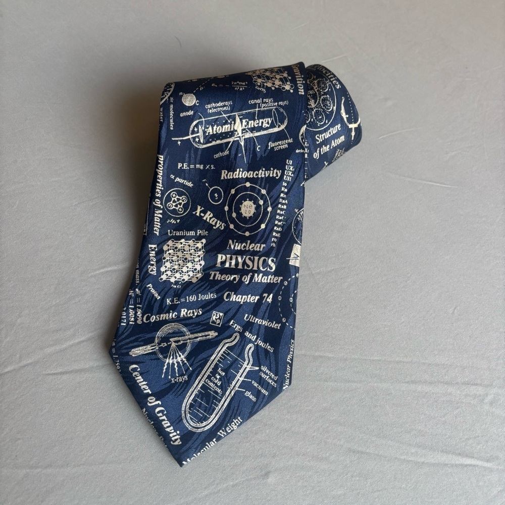 Museum Artifact Tie 100% silk Science physics Navy white hand made
